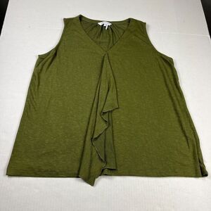 Foxcroft Ruffled V-Neck Top Green Comfort Stretch Sleeveless Relaxed Shirt XL